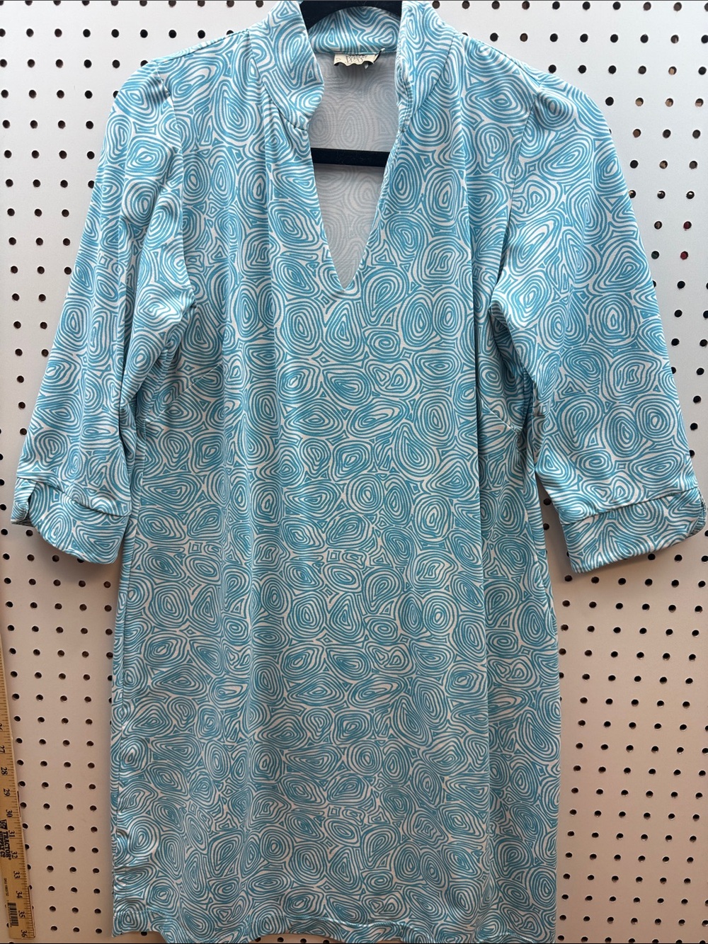 Katherine Way Light Blue & White Patterned Midi Dress buttery soft work casual